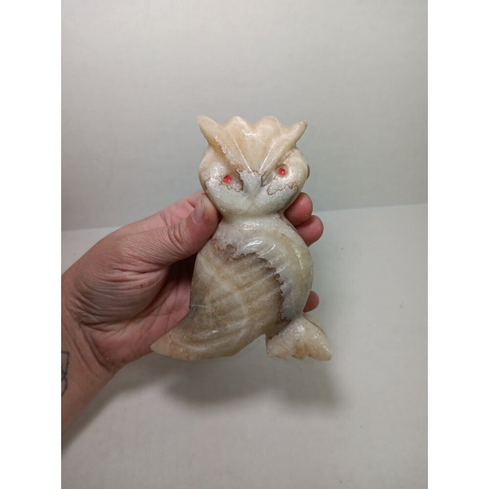 Vintage Large Natural Stone Alabaster Owl Figurine Paperweight - Picture 3 of 7